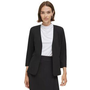 Calvin Klein Blazer Womens Size 14 Black Open Front 3/4 Sleeve Work $129